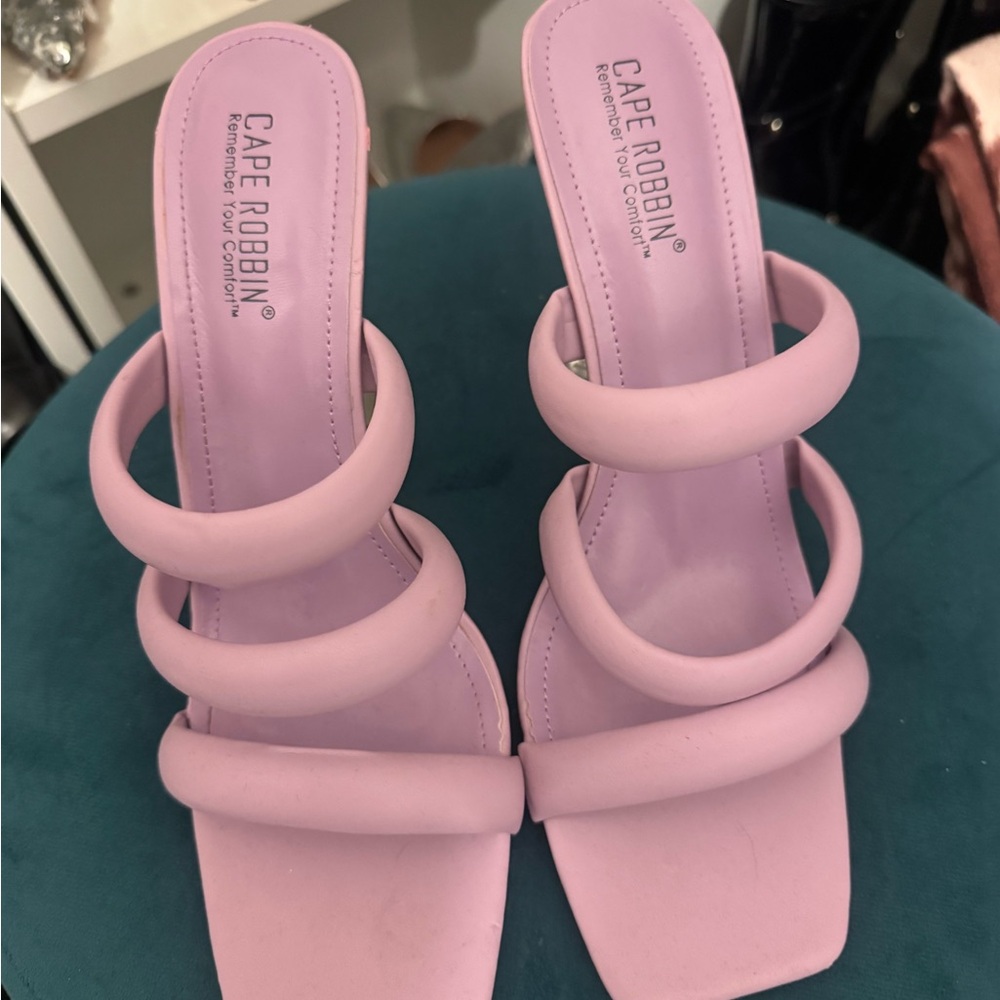 Cape Robbin Pastel Lilac Triple-Strap Block Heel Mules